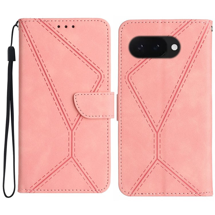 HT05 For Google Pixel 9a Case Skin-Touch Lines PU Leather Flip Phone Cover - Pink
