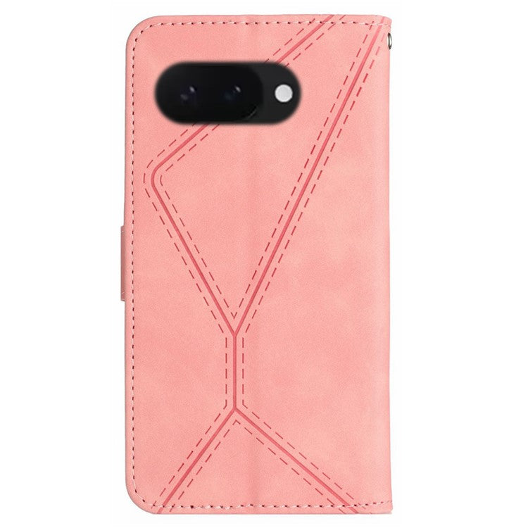HT05 For Google Pixel 9a Case Skin-Touch Lines PU Leather Flip Phone Cover - Pink