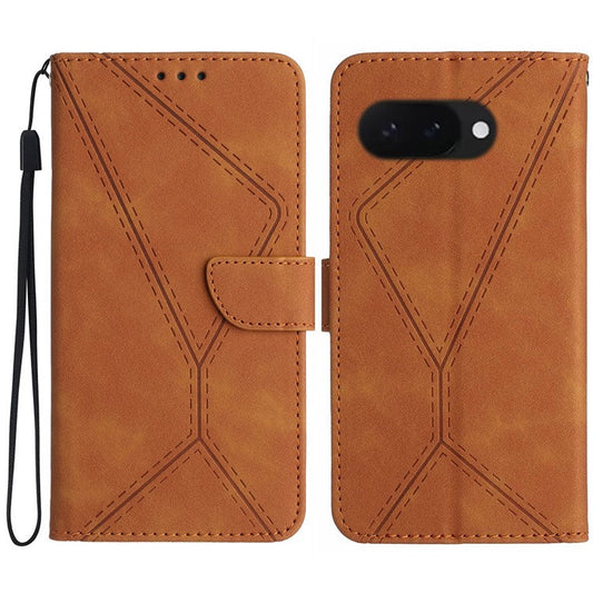 HT05 For Google Pixel 9a Case Skin-Touch Lines PU Leather Flip Phone Cover - Brown