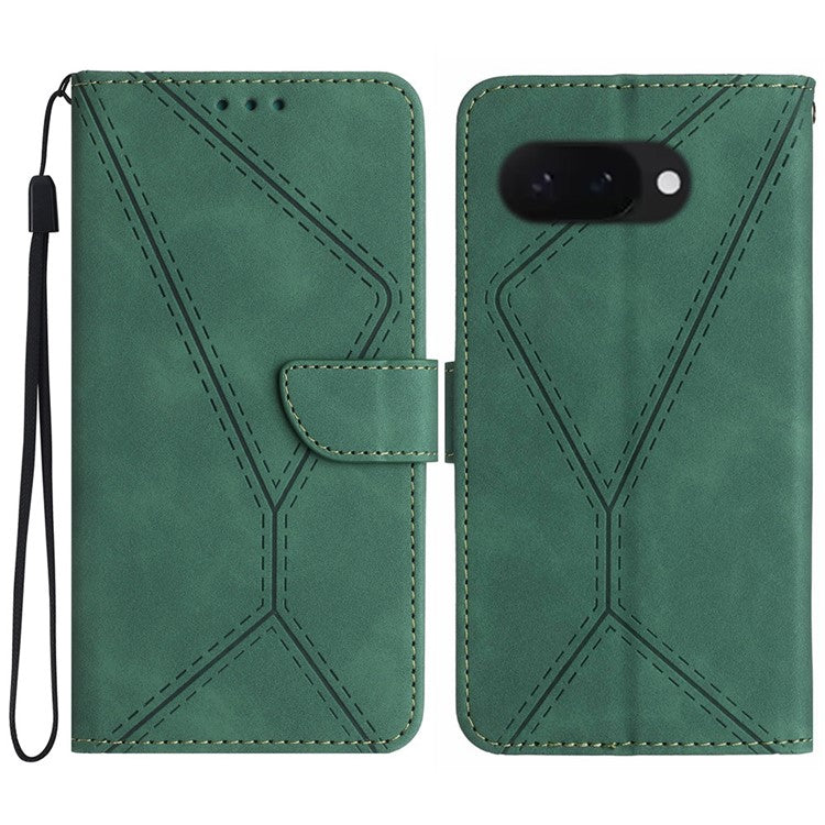 HT05 For Google Pixel 9a Case Skin-Touch Lines PU Leather Flip Phone Cover - Green