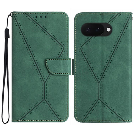 HT05 For Google Pixel 9a Case Skin-Touch Lines PU Leather Flip Phone Cover - Green