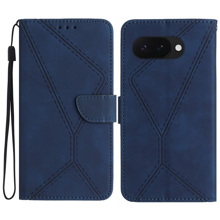 HT05 For Google Pixel 9a Case Skin-Touch Lines PU Leather Flip Phone Cover - Blue
