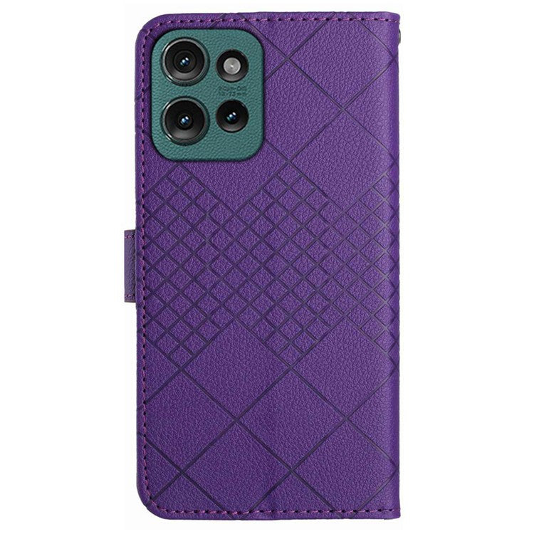 HT06 For Motorola Moto G75 5G Wallet Phone Case Imprint PU Leather Flip Folio Cover - Dark Purple