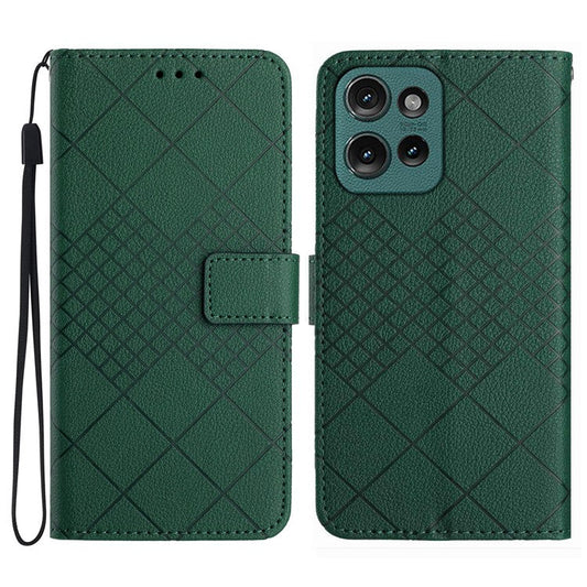 HT06 For Motorola Moto G75 5G Wallet Phone Case Imprint PU Leather Flip Folio Cover - Green