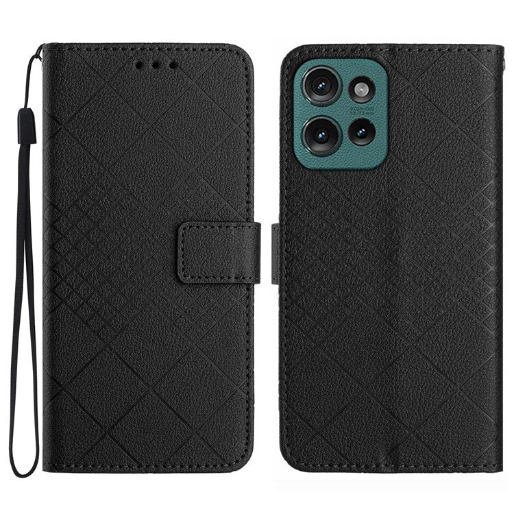HT06 For Motorola Moto G75 5G Wallet Phone Case Imprint PU Leather Flip Folio Cover - Black
