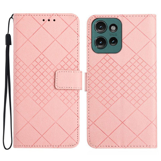 HT06 For Motorola Moto G75 5G Wallet Phone Case Imprint PU Leather Flip Folio Cover - Pink