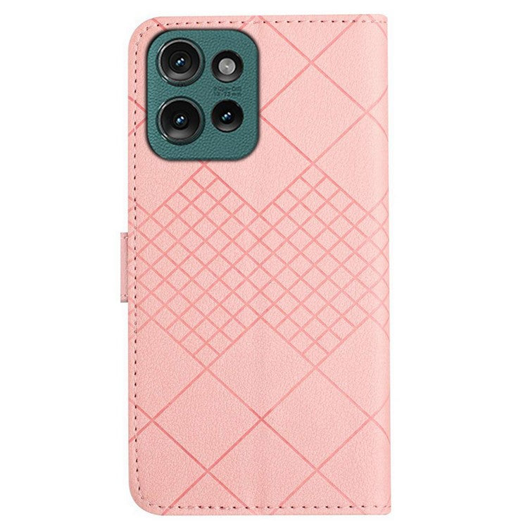 HT06 For Motorola Moto G75 5G Wallet Phone Case Imprint PU Leather Flip Folio Cover - Pink