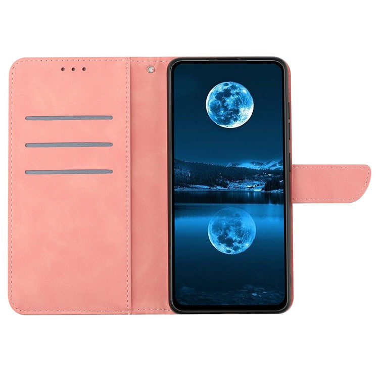 HT05 For Motorola Moto G75 5G Case Skin-Touch Lines PU Leather Flip Phone Cover - Pink