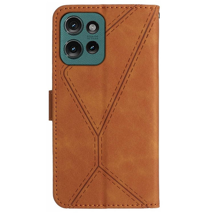 HT05 For Motorola Moto G75 5G Case Skin-Touch Lines PU Leather Flip Phone Cover - Brown
