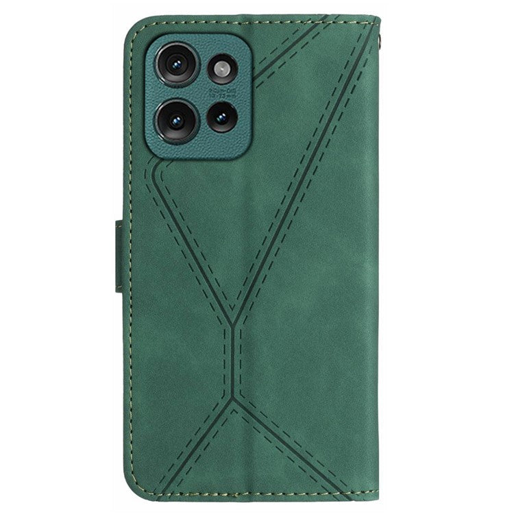 HT05 For Motorola Moto G75 5G Case Skin-Touch Lines PU Leather Flip Phone Cover - Green