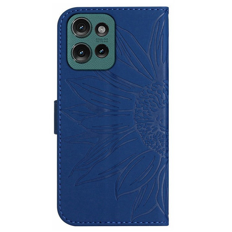 HT04 For Motorola Moto G75 5G Case Sunflower Imprint Leather Wallet Phone Cover with Wrist Strap - Sapphire