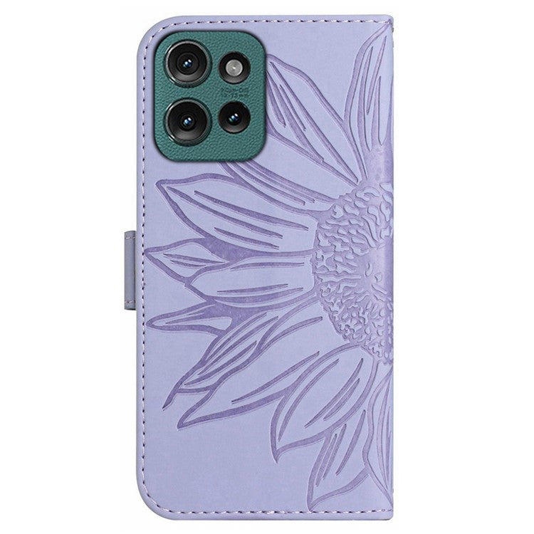 HT04 For Motorola Moto G75 5G Case Sunflower Imprint Leather Wallet Phone Cover with Wrist Strap - Light Purple