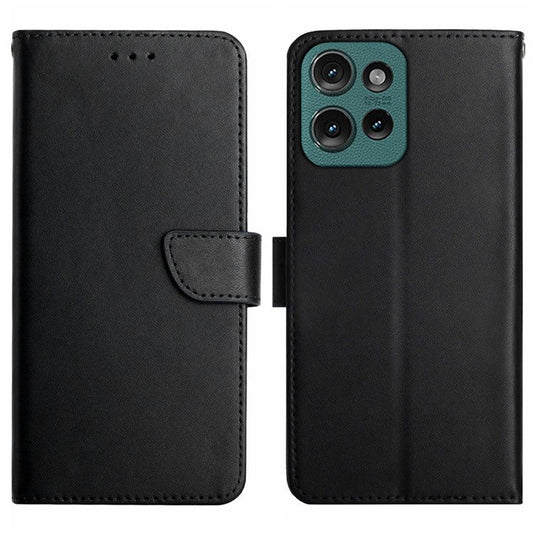 HT02 For Motorola Moto G75 5G Case Genuine Cow Leather Phone Cover Nappa Texture - Black