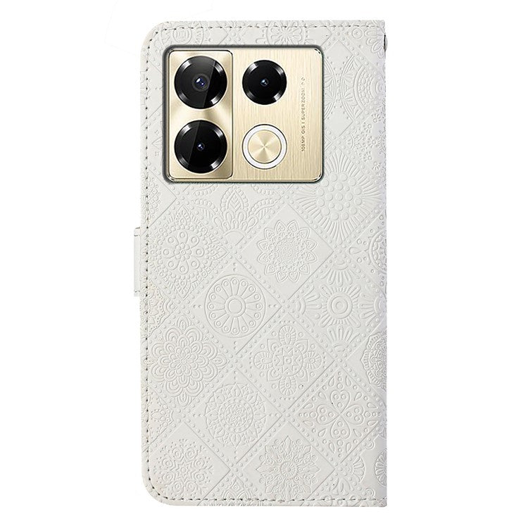 For Infinix Note 40 Pro 4G  /  5G  /  40 Pro+ Case Leather Case Ethnic Style Wallet Phone Cover with Strap - White
