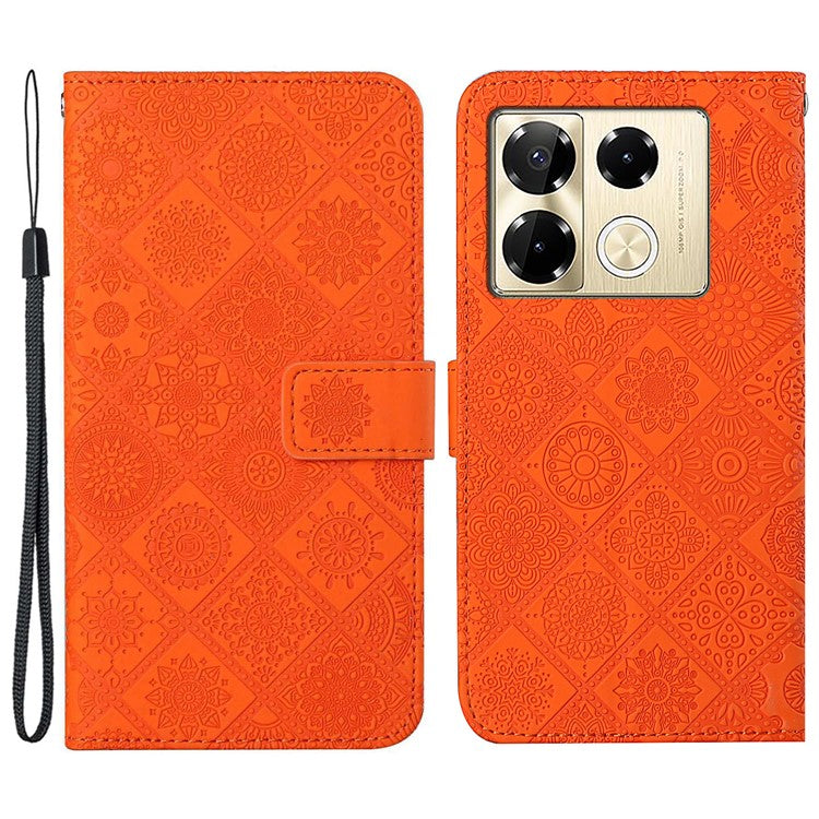 For Infinix Note 40 Pro 4G  /  5G  /  40 Pro+ Case Leather Case Ethnic Style Wallet Phone Cover with Strap - Orange