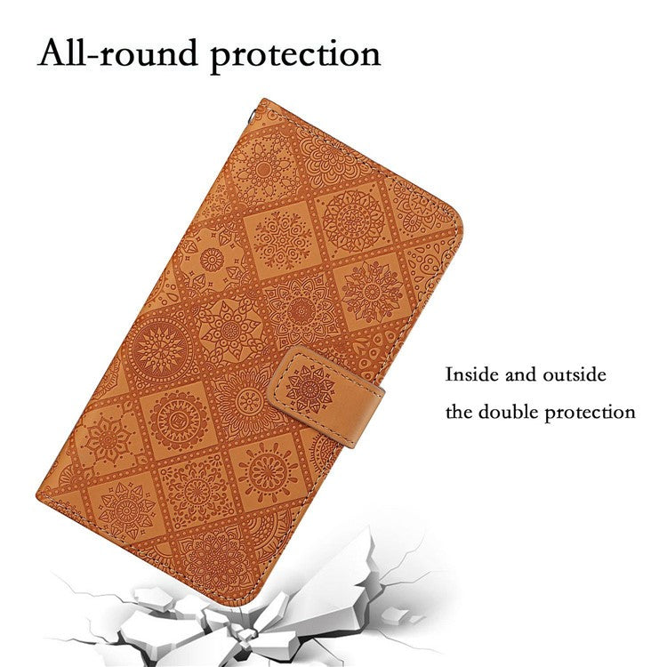 For Infinix Note 40 Pro 4G  /  5G  /  40 Pro+ Case Leather Case Ethnic Style Wallet Phone Cover with Strap - Brown