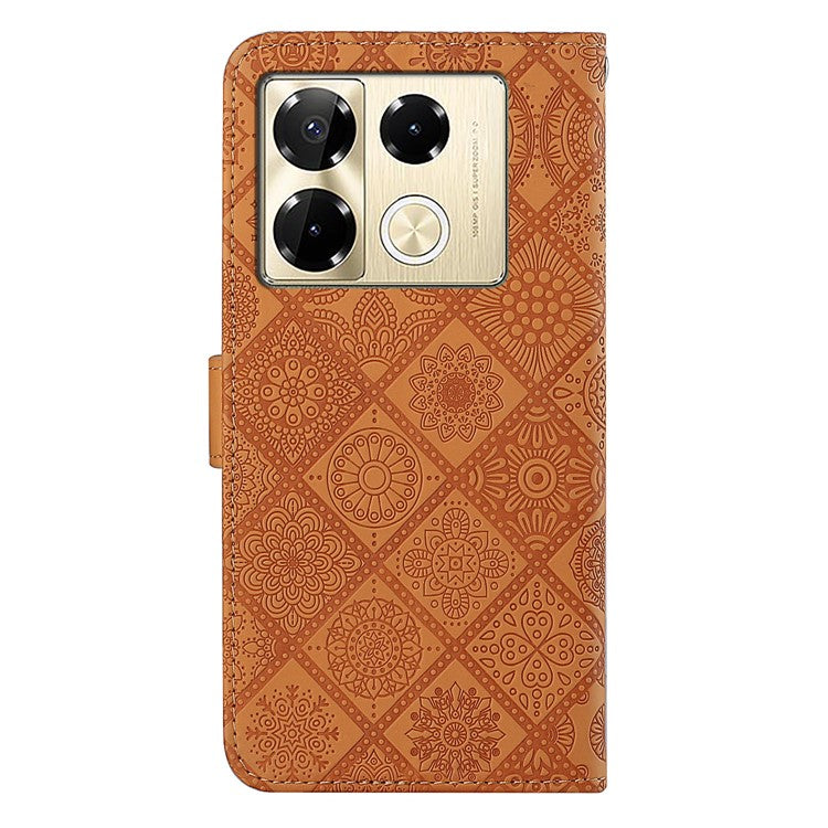 For Infinix Note 40 Pro 4G  /  5G  /  40 Pro+ Case Leather Case Ethnic Style Wallet Phone Cover with Strap - Brown