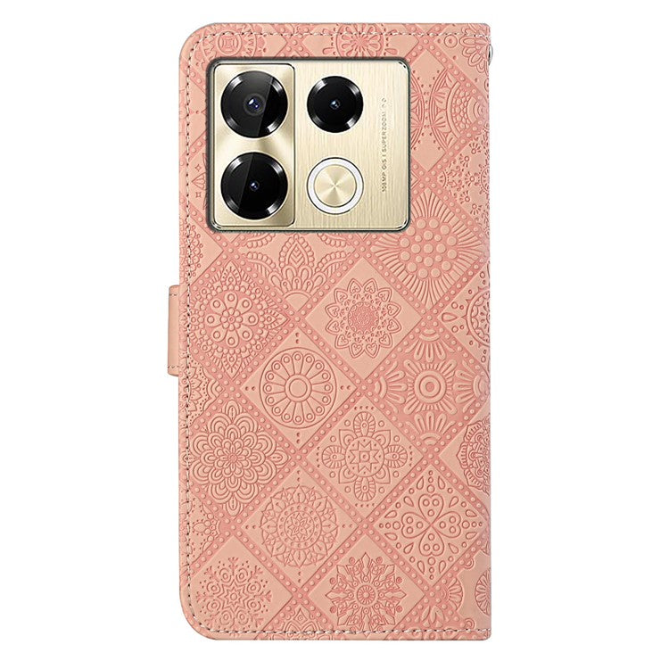 For Infinix Note 40 Pro 4G  /  5G  /  40 Pro+ Case Leather Case Ethnic Style Wallet Phone Cover with Strap - Pink
