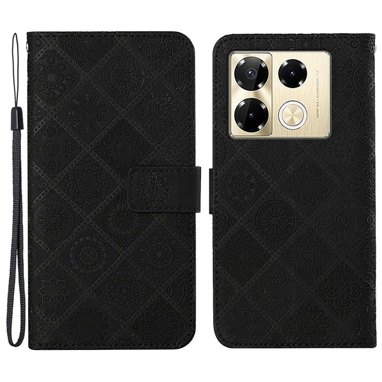For Infinix Note 40 Pro 4G  /  5G  /  40 Pro+ Case Leather Case Ethnic Style Wallet Phone Cover with Strap - Black