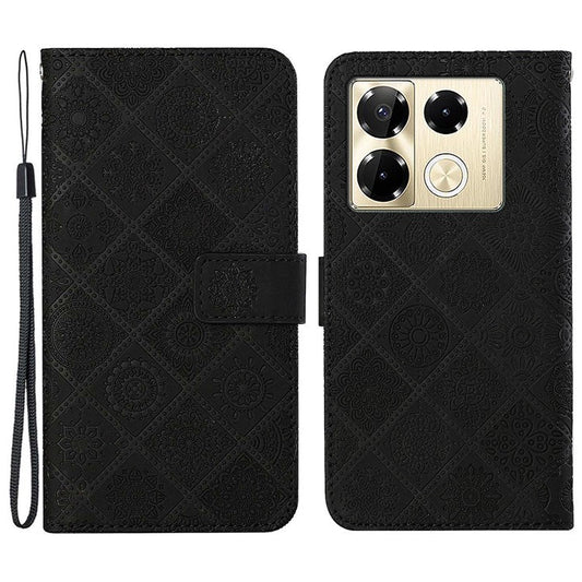 For Infinix Note 40 Pro 4G  /  5G  /  40 Pro+ Case Leather Case Ethnic Style Wallet Phone Cover with Strap - Black