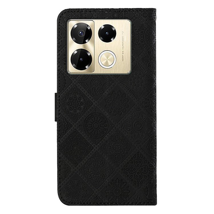 For Infinix Note 40 Pro 4G  /  5G  /  40 Pro+ Case Leather Case Ethnic Style Wallet Phone Cover with Strap - Black