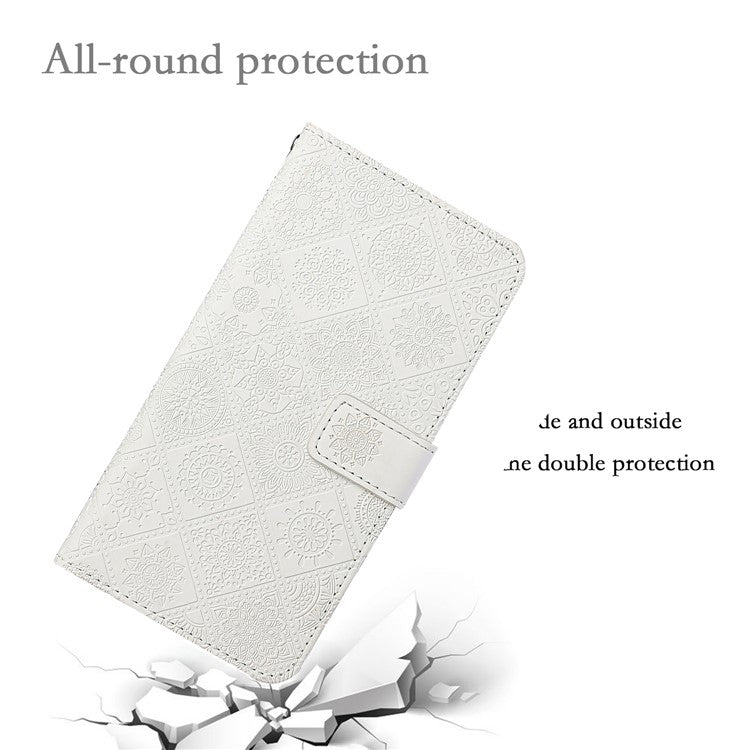 For TECNO Spark Go 2024 4G  /  Spark 20  /  20C  /  Pop 8  /  Infinix Smart 8 4G  /  8 Plus  /  8 Pro 4G Case Leather Case Ethnic Style Wallet Phone Cover with Strap - White