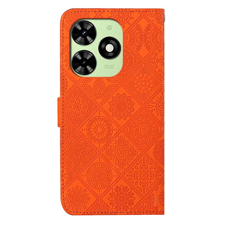 For TECNO Spark Go 2024 4G  /  Spark 20  /  20C  /  Pop 8  /  Infinix Smart 8 4G  /  8 Plus  /  8 Pro 4G Case Leather Case Ethnic Style Wallet Phone Cover with Strap - Orange