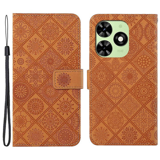 For TECNO Spark Go 2024 4G  /  Spark 20  /  20C  /  Pop 8  /  Infinix Smart 8 4G  /  8 Plus  /  8 Pro 4G Case Leather Case Ethnic Style Wallet Phone Cover with Strap - Brown