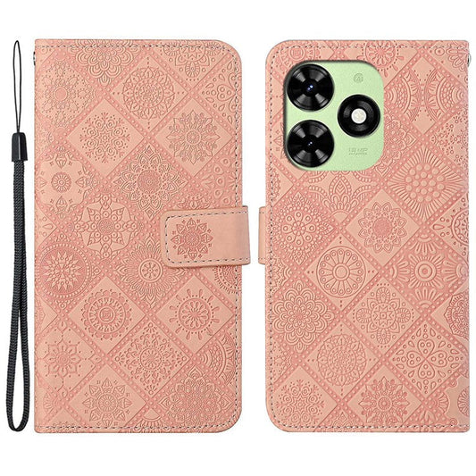 For TECNO Spark Go 2024 4G  /  Spark 20  /  20C  /  Pop 8  /  Infinix Smart 8 4G  /  8 Plus  /  8 Pro 4G Case Leather Case Ethnic Style Wallet Phone Cover with Strap - Pink