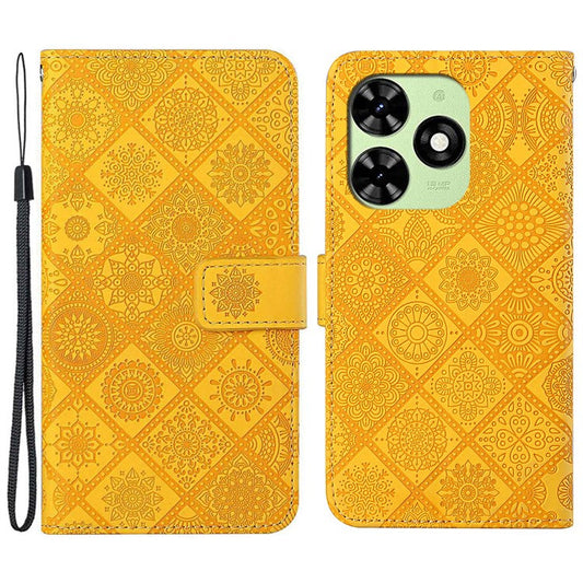 For TECNO Spark Go 2024 4G  /  Spark 20  /  20C  /  Pop 8  /  Infinix Smart 8 4G  /  8 Plus  /  8 Pro 4G Case Leather Case Ethnic Style Wallet Phone Cover with Strap - Yellow