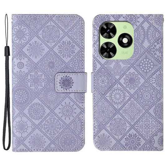 For TECNO Spark Go 2024 4G  /  Spark 20  /  20C  /  Pop 8  /  Infinix Smart 8 4G  /  8 Plus  /  8 Pro 4G Case Leather Case Ethnic Style Wallet Phone Cover with Strap - Purple
