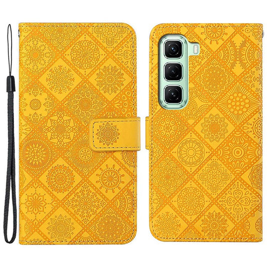 For Infinix Hot 50 4G Case Leather Case Ethnic Style Wallet Phone Cover with Strap - Yellow