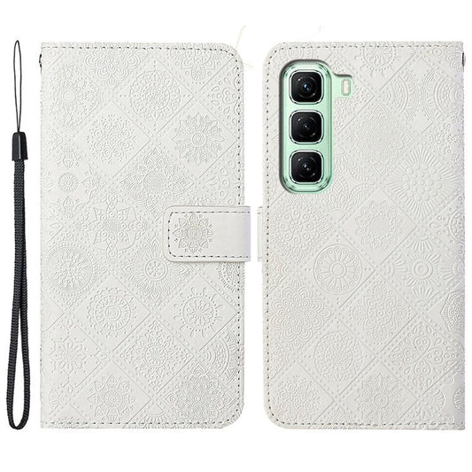 For Infinix Hot 50 5G Case Leather Case Ethnic Style Wallet Phone Cover with Strap - White
