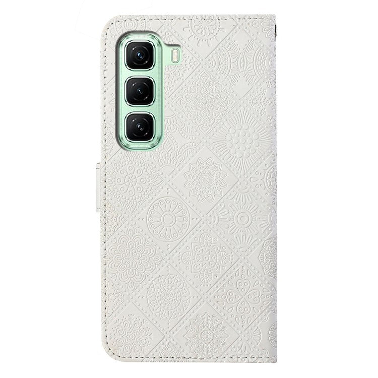 For Infinix Hot 50 5G Case Leather Case Ethnic Style Wallet Phone Cover with Strap - White
