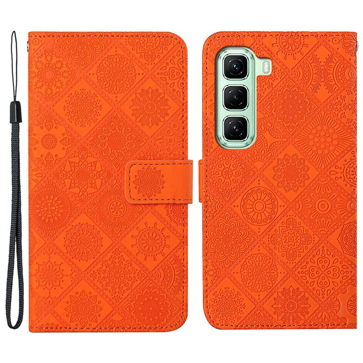 For Infinix Hot 50 5G Case Leather Case Ethnic Style Wallet Phone Cover with Strap - Orange