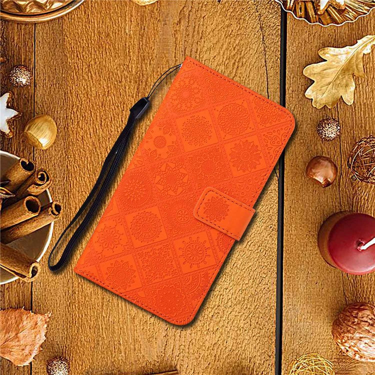 For Infinix Hot 50 5G Case Leather Case Ethnic Style Wallet Phone Cover with Strap - Orange
