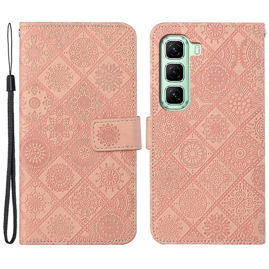 For Infinix Hot 50 5G Case Leather Case Ethnic Style Wallet Phone Cover with Strap - Pink