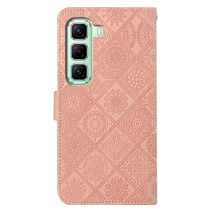 For Infinix Hot 50 5G Case Leather Case Ethnic Style Wallet Phone Cover with Strap - Pink