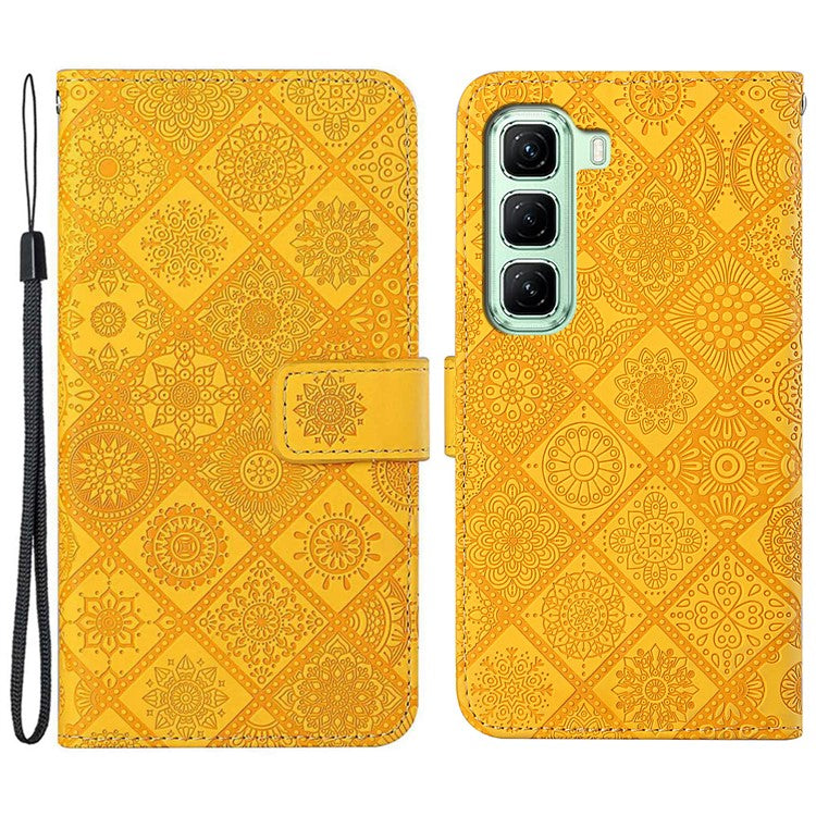 For Infinix Hot 50 5G Case Leather Case Ethnic Style Wallet Phone Cover with Strap - Yellow