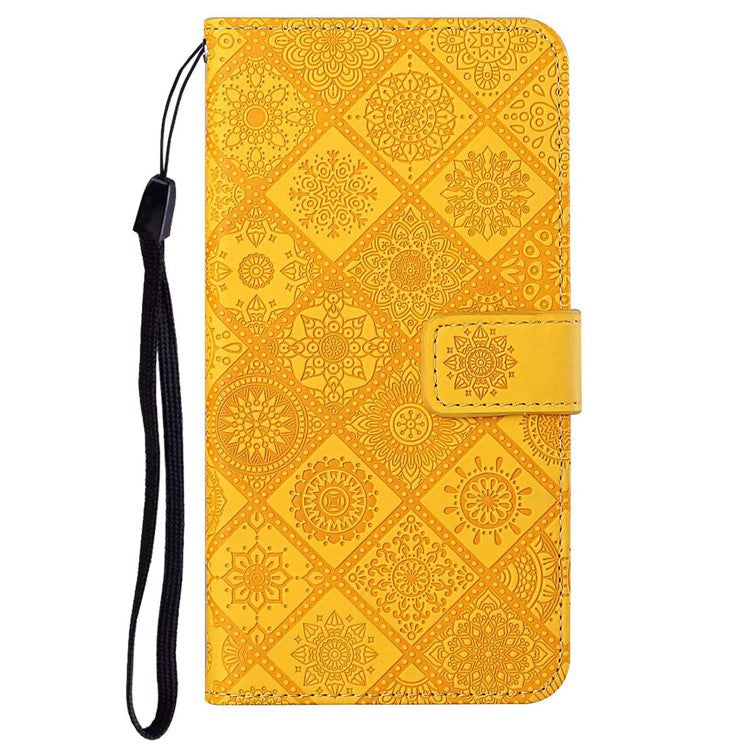 For Infinix Hot 50 5G Case Leather Case Ethnic Style Wallet Phone Cover with Strap - Yellow