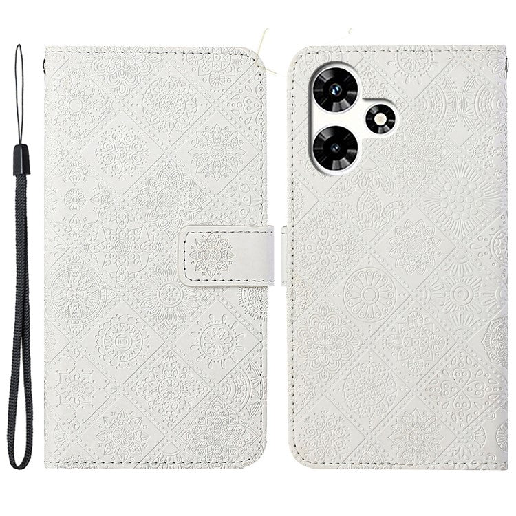 For Infinix Hot 30 Play NFC 4G Case Leather Case Ethnic Style Wallet Phone Cover with Strap - White
