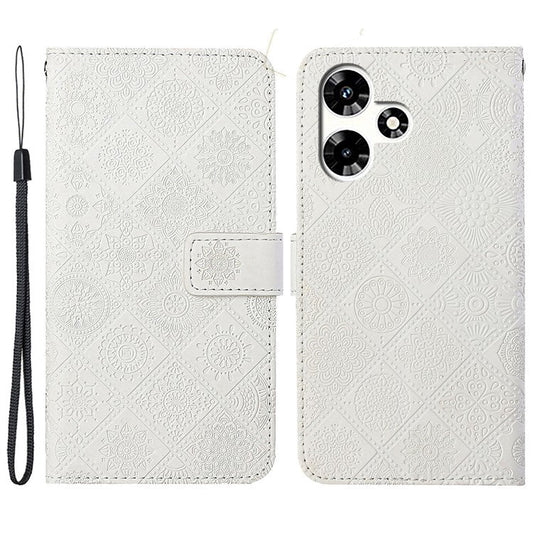 For Infinix Hot 30 Play NFC 4G Case Leather Case Ethnic Style Wallet Phone Cover with Strap - White