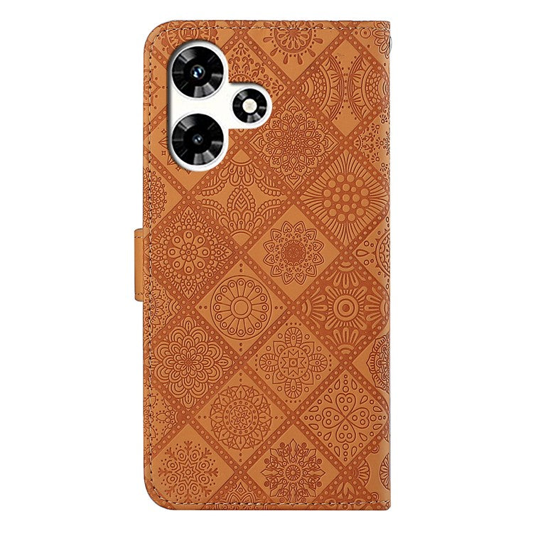For Infinix Hot 30 Play NFC 4G Case Leather Case Ethnic Style Wallet Phone Cover with Strap - Brown