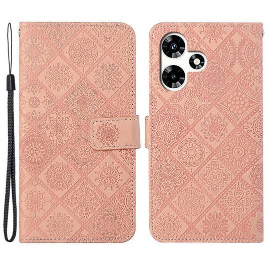 For Infinix Hot 30 Play NFC 4G Case Leather Case Ethnic Style Wallet Phone Cover with Strap - Pink