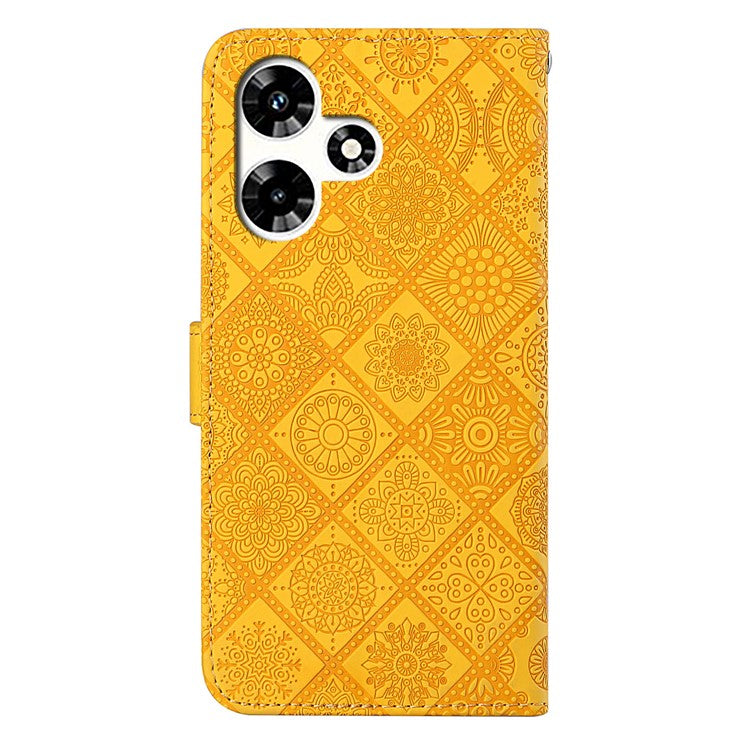 For Infinix Hot 30 Play NFC 4G Case Leather Case Ethnic Style Wallet Phone Cover with Strap - Yellow