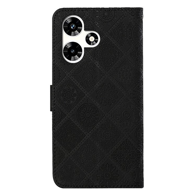 For Infinix Hot 30 Play NFC 4G Case Leather Case Ethnic Style Wallet Phone Cover with Strap - Black