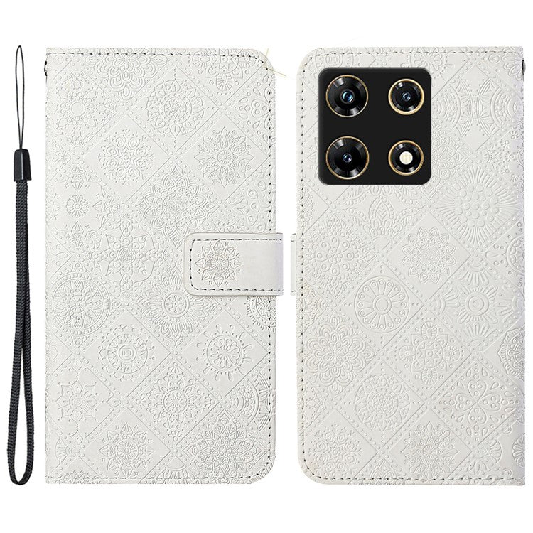 For Infinix Note 30 Pro 4G Case Leather Case Ethnic Style Wallet Phone Cover with Strap - White