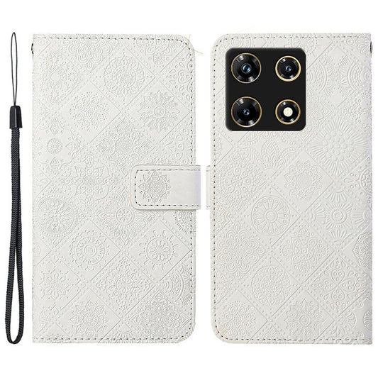 For Infinix Note 30 Pro 4G Case Leather Case Ethnic Style Wallet Phone Cover with Strap - White