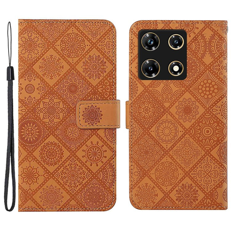 For Infinix Note 30 Pro 4G Case Leather Case Ethnic Style Wallet Phone Cover with Strap - Brown
