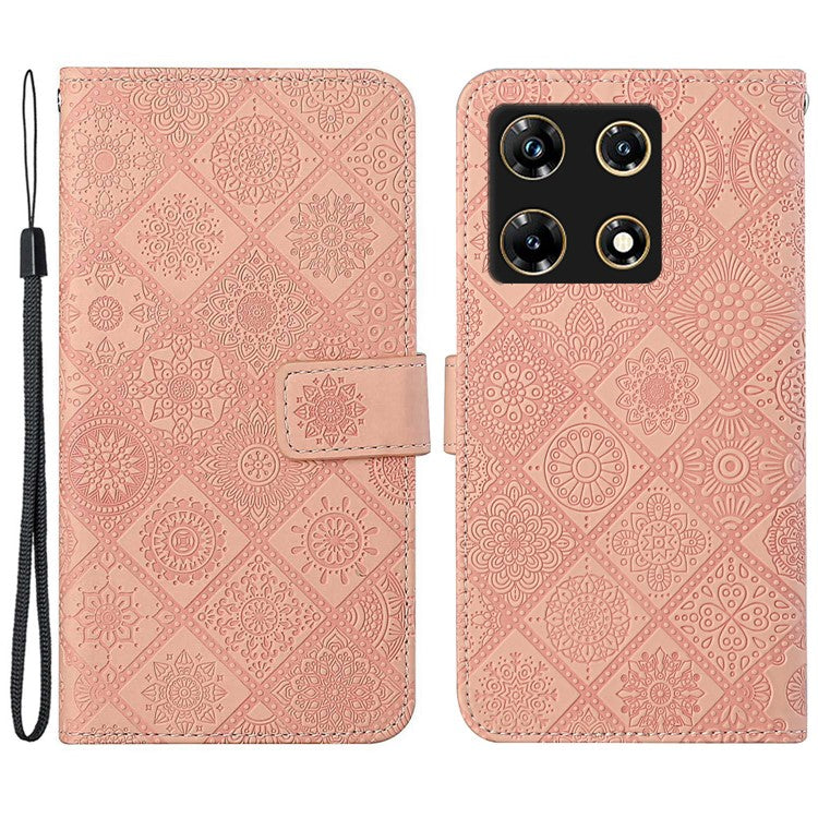 For Infinix Note 30 Pro 4G Case Leather Case Ethnic Style Wallet Phone Cover with Strap - Pink